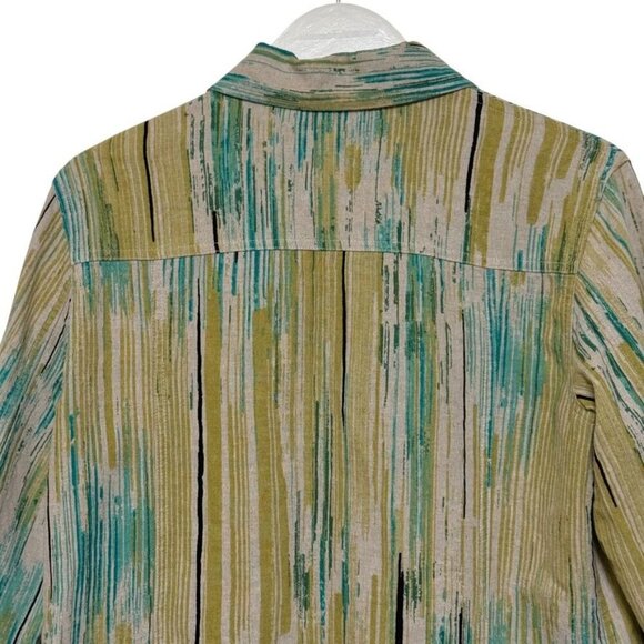 Chico's Green Tan Stripe Button Down Top Jacket Women's Small 4 Chico's Size 0 - Picture 5 of 14